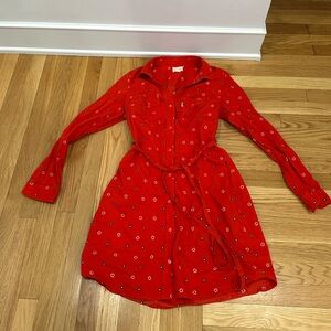 Levi’s Cotton Red Floral Women's Shirt Dress western tie waist pockets
